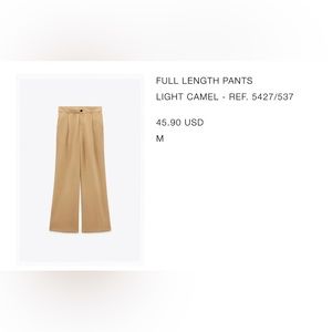 NWT Zara - Tan Long Pants - Size M